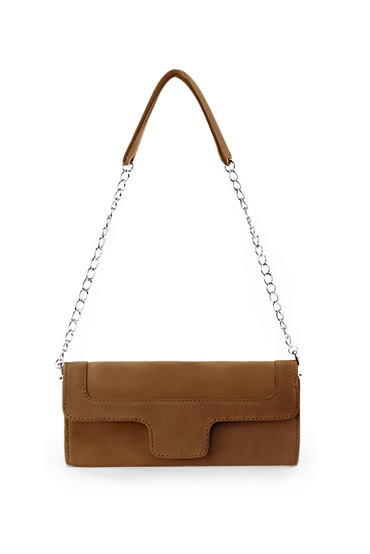 Dress clutch for wedding and parties in caramel brown leather - Top view